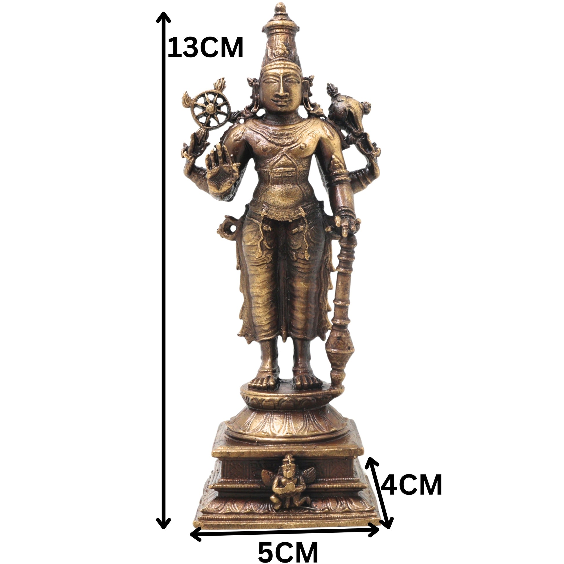 Brass Vishnu Idol Handcrafted Narayana Govinda Murti Traditional Chola Sculpture for Pooja Home Decor Gifting, Gold, 5 Inch, 1 Piece