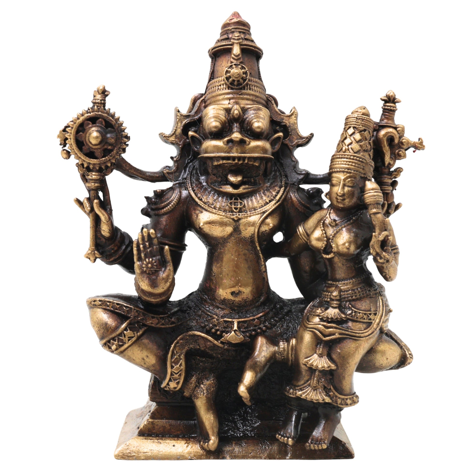 Brass Lakshmi Narasimha Idol Handcrafted Narahari Murti Traditional Chola Sculpture for Pooja, Decor & Gifting, Gold, 3 Inch, 1 Piece