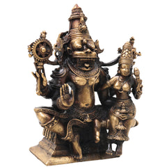 Brass Lakshmi Narasimha Idol Handcrafted Narahari Murti Traditional Chola Sculpture for Pooja, Decor & Gifting, Gold, 3 Inch, 1 Piece
