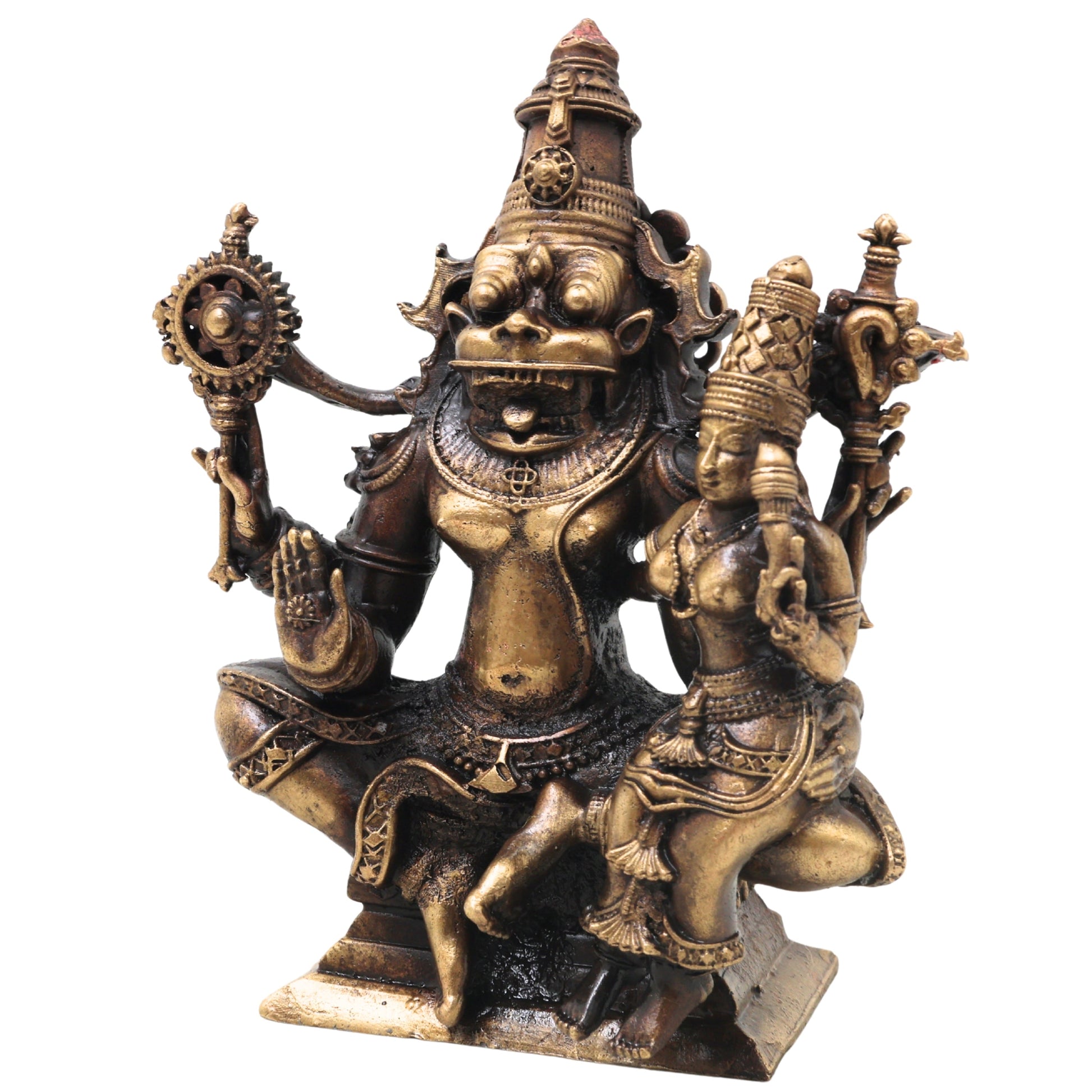 Brass Lakshmi Narasimha Idol Handcrafted Narahari Murti Traditional Chola Sculpture for Pooja, Decor & Gifting, Gold, 3 Inch, 1 Piece