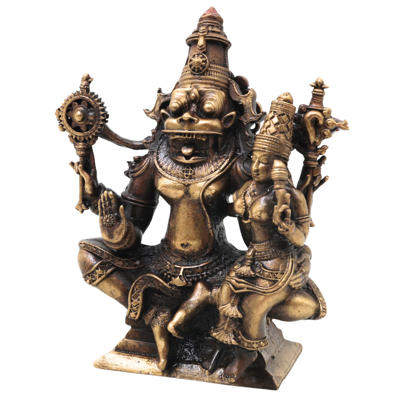 Brass Lakshmi Narasimha Idol Handcrafted Narahari Murti Traditional Chola Sculpture for Pooja, Decor & Gifting, Gold, 3 Inch, 1 Piece