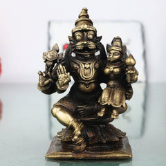 Brass Lakshmi Narasimha Idol, Handcrafted Narahari Swamy Traditional Chola Murti for Pooja, Decor & Gifting , Gold, 3 Inch, 1 Piece