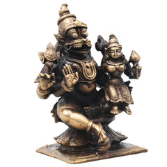 Brass Lakshmi Narasimha Idol, Handcrafted Narahari Swamy Traditional Chola Murti for Pooja, Decor & Gifting , Gold, 3 Inch, 1 Piece