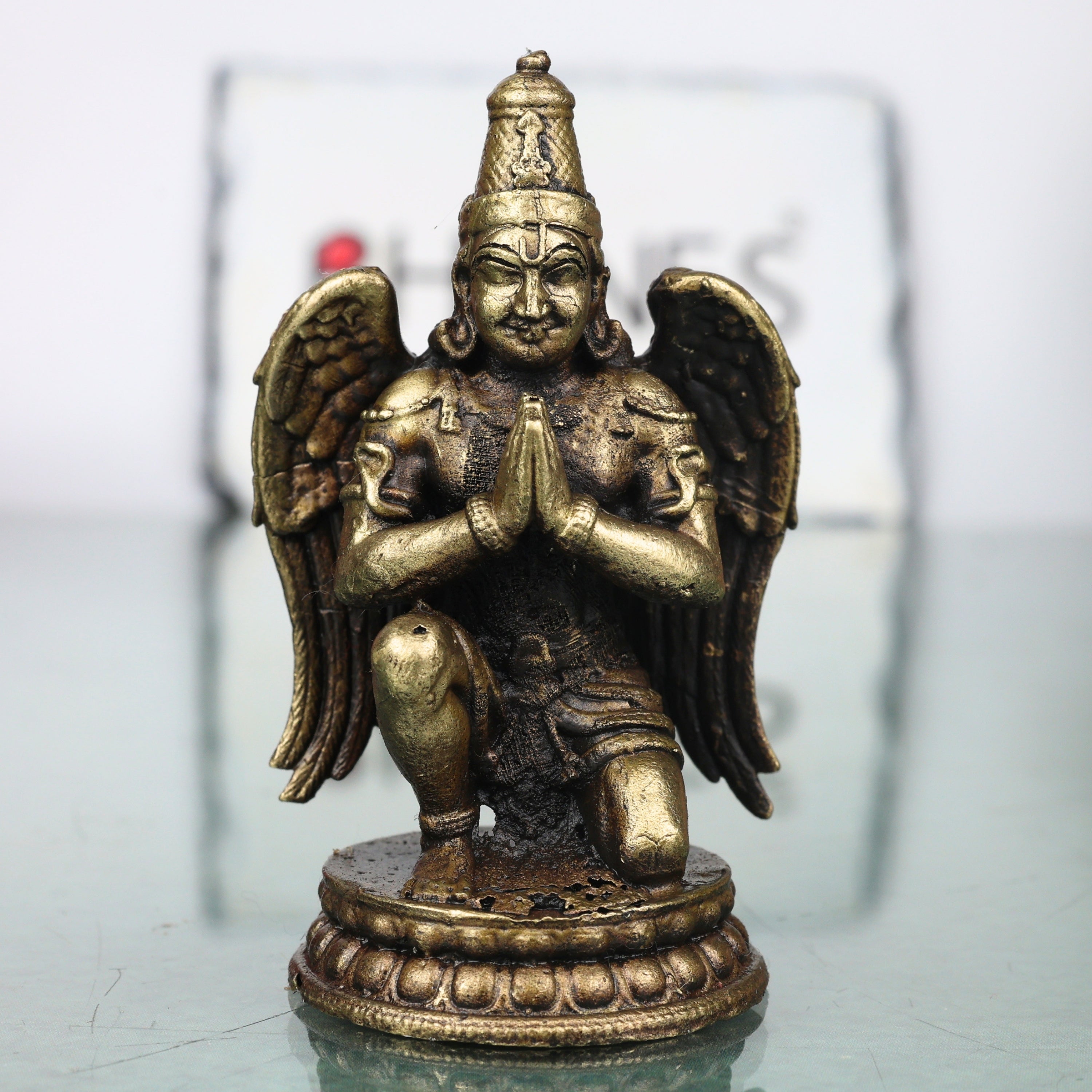 Brass Garuda Idol Vainateya Vishnu Vahana Murti Handcrafted Traditional Chola Statue for Pooja Decor & Gifting, Gold, 2.5 Inch, 1 Piece