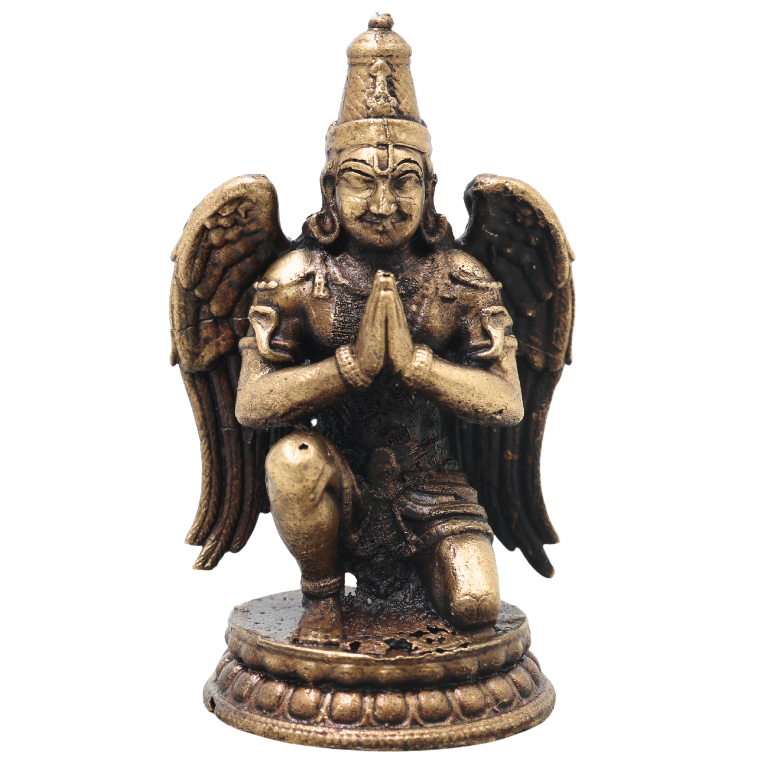 Brass Garuda Idol Vainateya Vishnu Vahana Murti Handcrafted Traditional Chola Statue for Pooja Decor & Gifting, Gold, 2.5 Inch, 1 Piece