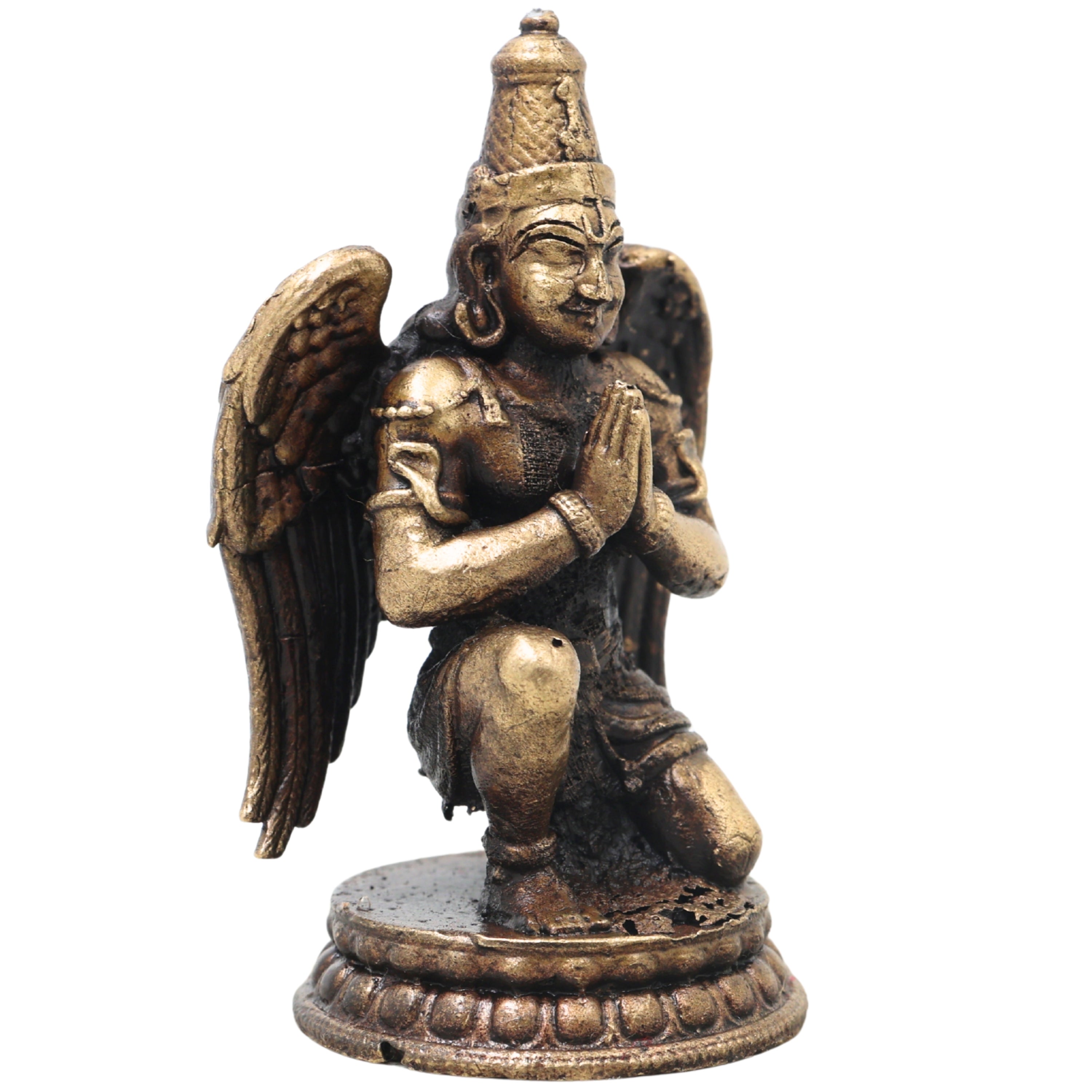 Brass Garuda Idol Vainateya Vishnu Vahana Murti Handcrafted Traditional Chola Statue for Pooja Decor & Gifting, Gold, 2.5 Inch, 1 Piece