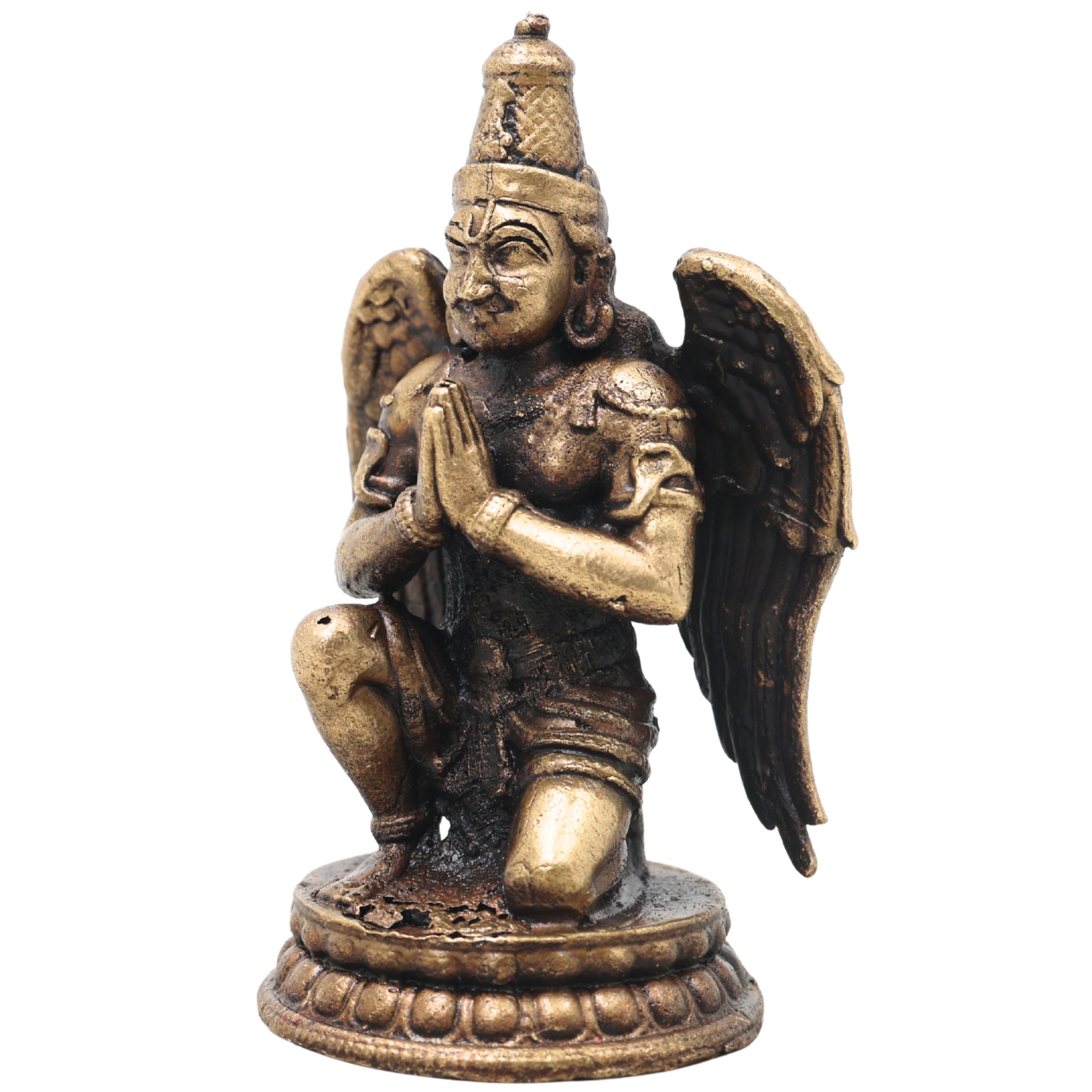 Brass Garuda Idol Vainateya Vishnu Vahana Murti Handcrafted Traditional Chola Statue for Pooja Decor & Gifting, Gold, 2.5 Inch, 1 Piece