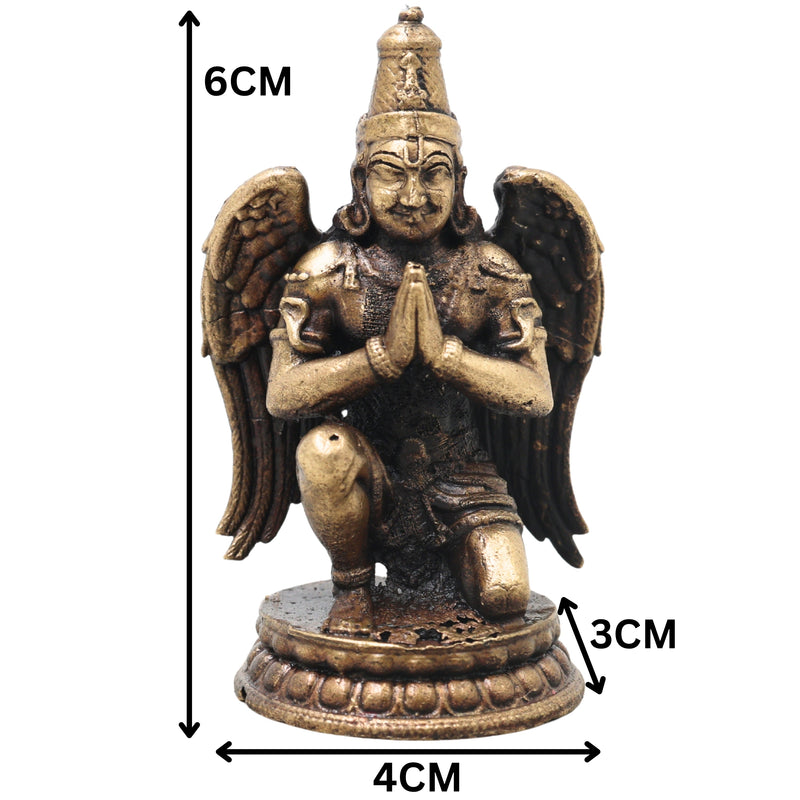 Brass Garuda Idol Vainateya Vishnu Vahana Murti Handcrafted Traditional Chola Statue for Pooja Decor & Gifting, Gold, 2.5 Inch, 1 Piece