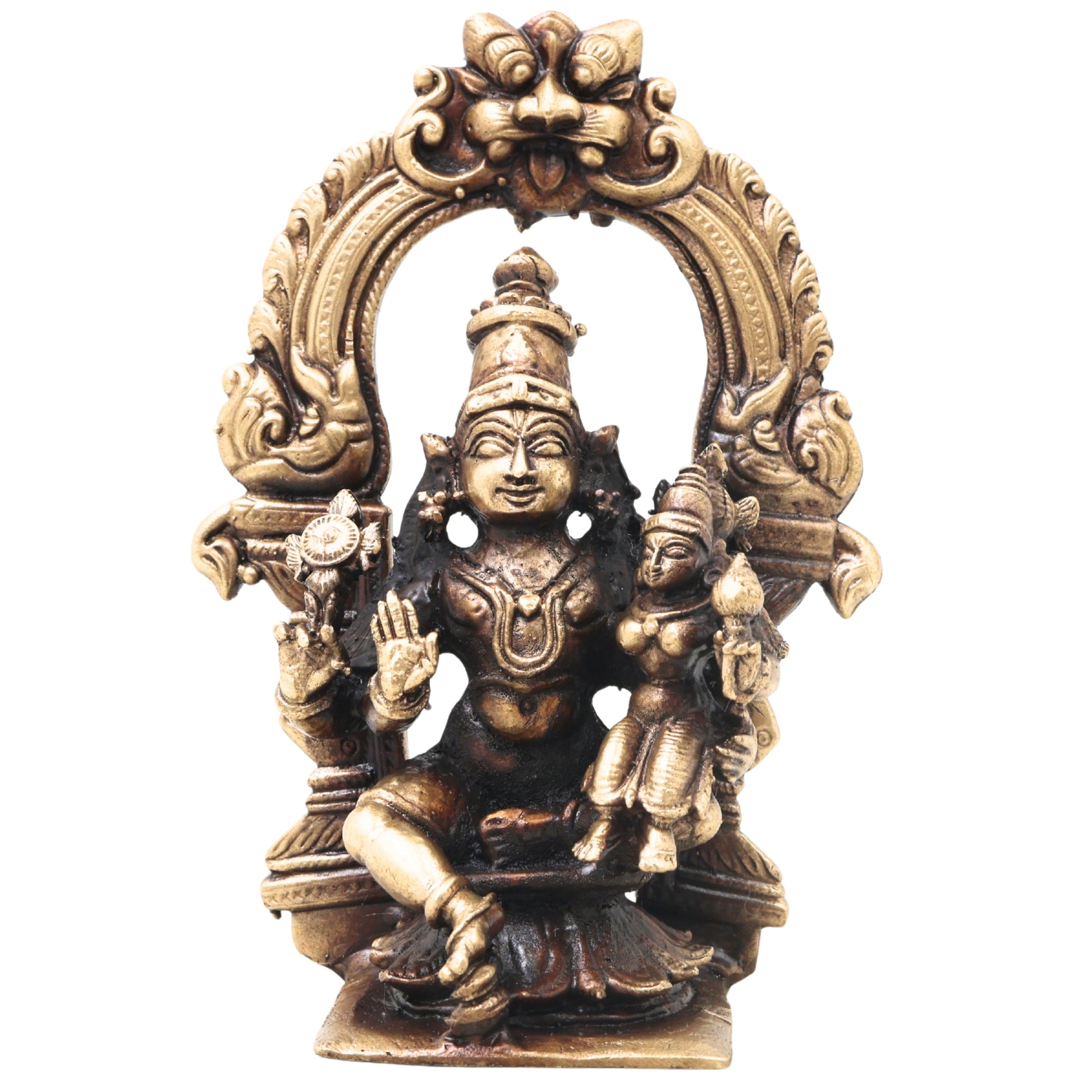 Brass Lakshmi Narayana Idol Handcrafted Traditional Chola Art Murti for Pooja, Home Decor & Gifting, Gold, 4 Inch, 1 Piece