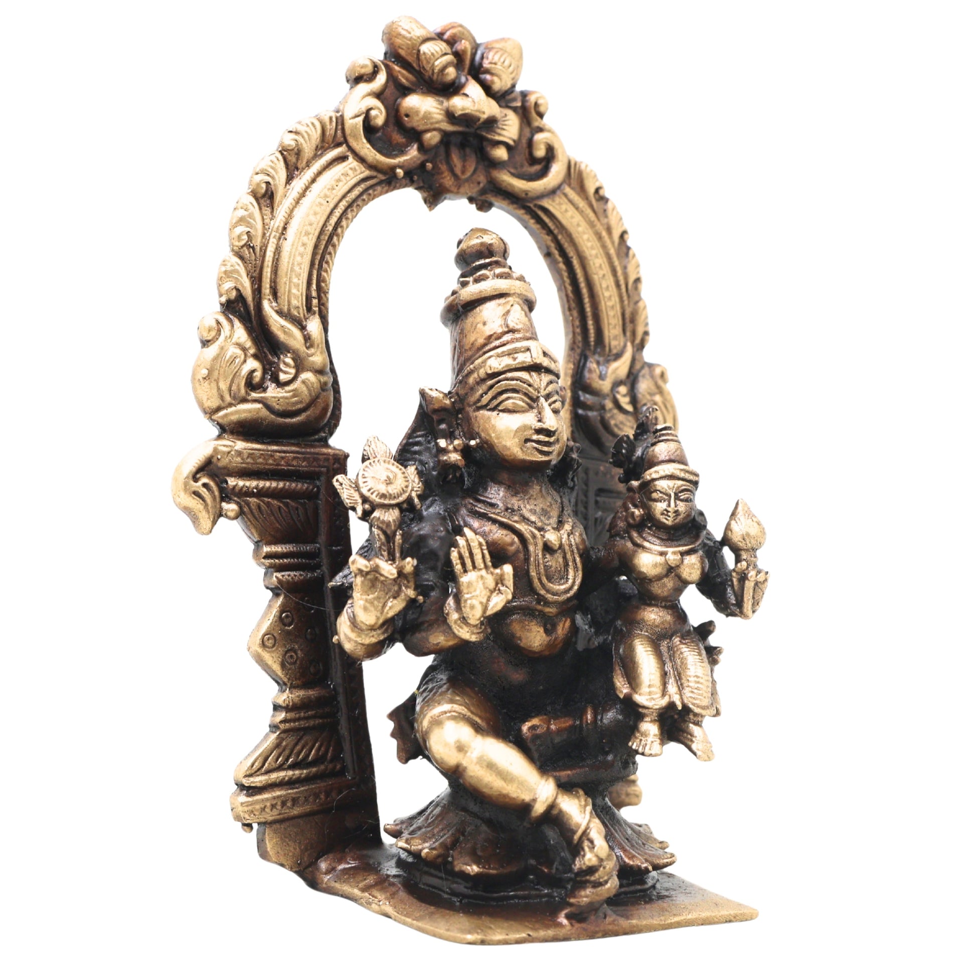 Brass Lakshmi Narayana Idol Handcrafted Traditional Chola Art Murti for Pooja, Home Decor & Gifting, Gold, 4 Inch, 1 Piece