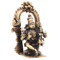 Brass Lakshmi Narayana Idol Handcrafted Traditional Chola Art Murti for Pooja, Home Decor & Gifting, Gold, 4 Inch, 1 Piece