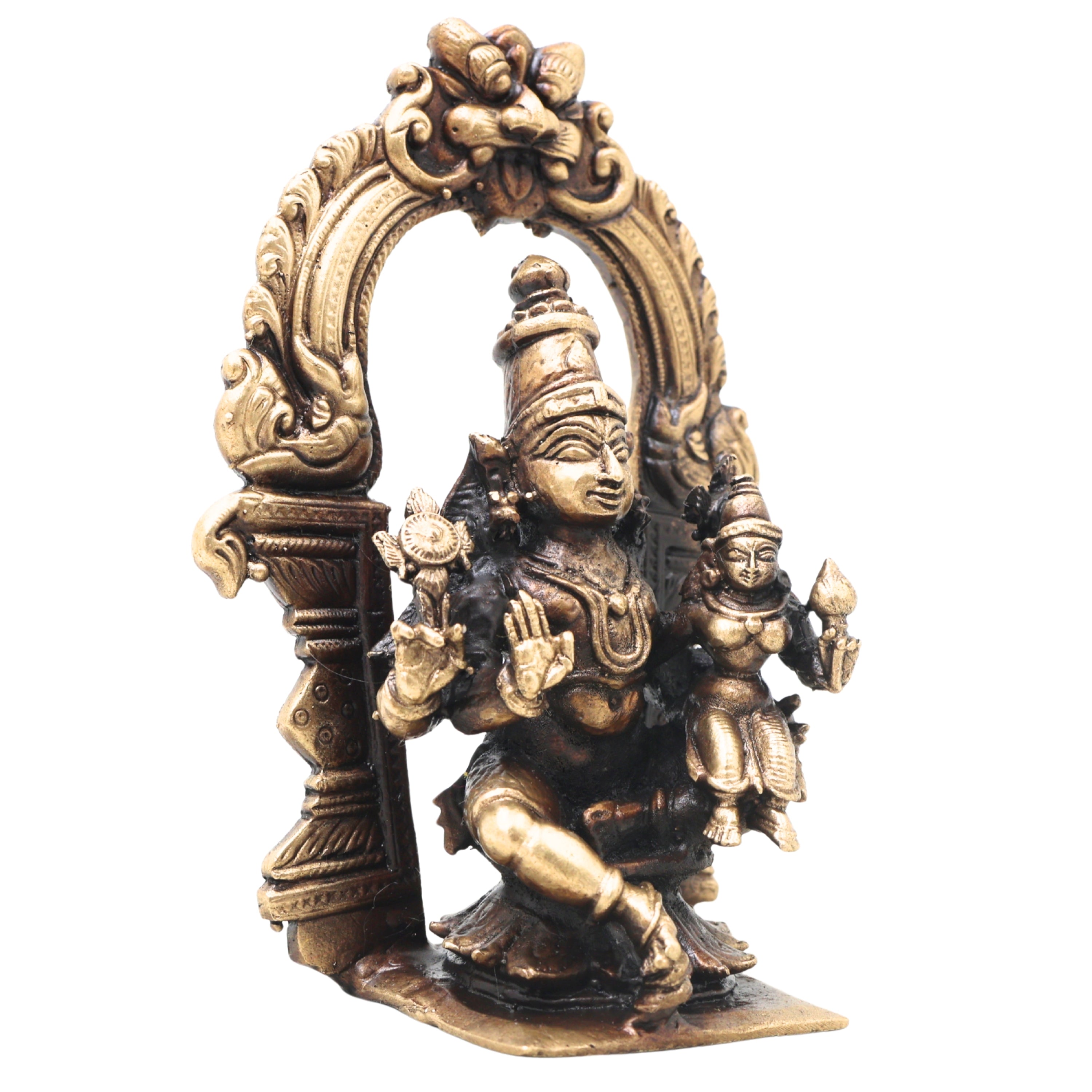 Brass Lakshmi Narayana Idol Handcrafted Traditional Chola Art Murti for Pooja, Home Decor & Gifting, Gold, 4 Inch, 1 Piece