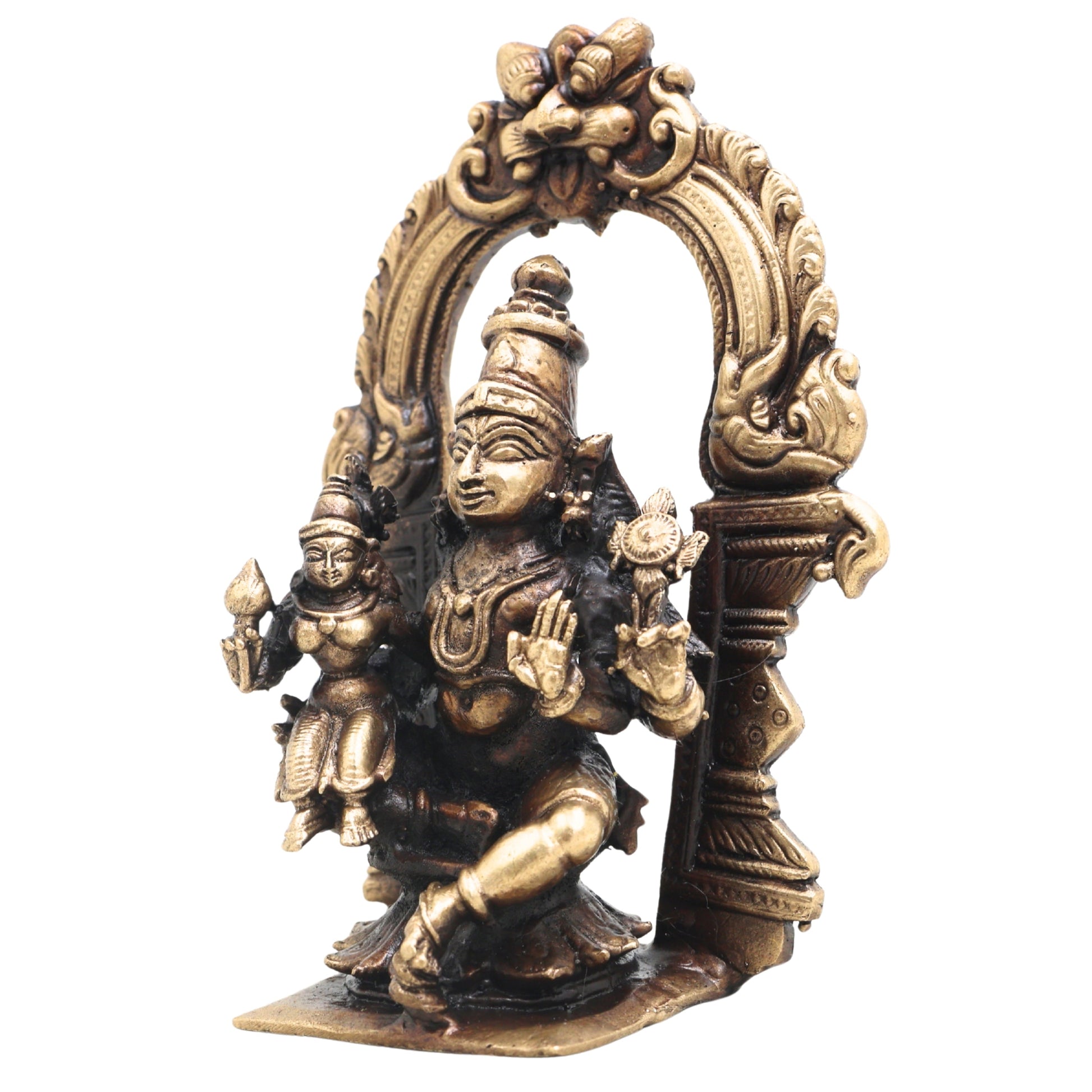 Brass Lakshmi Narayana Idol Handcrafted Traditional Chola Art Murti for Pooja, Home Decor & Gifting, Gold, 4 Inch, 1 Piece
