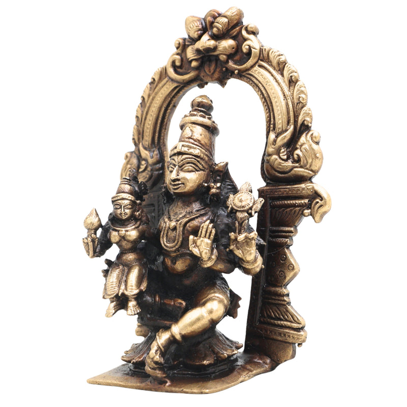 Brass Lakshmi Narayana Idol Handcrafted Traditional Chola Art Murti for Pooja, Home Decor & Gifting, Gold, 4 Inch, 1 Piece