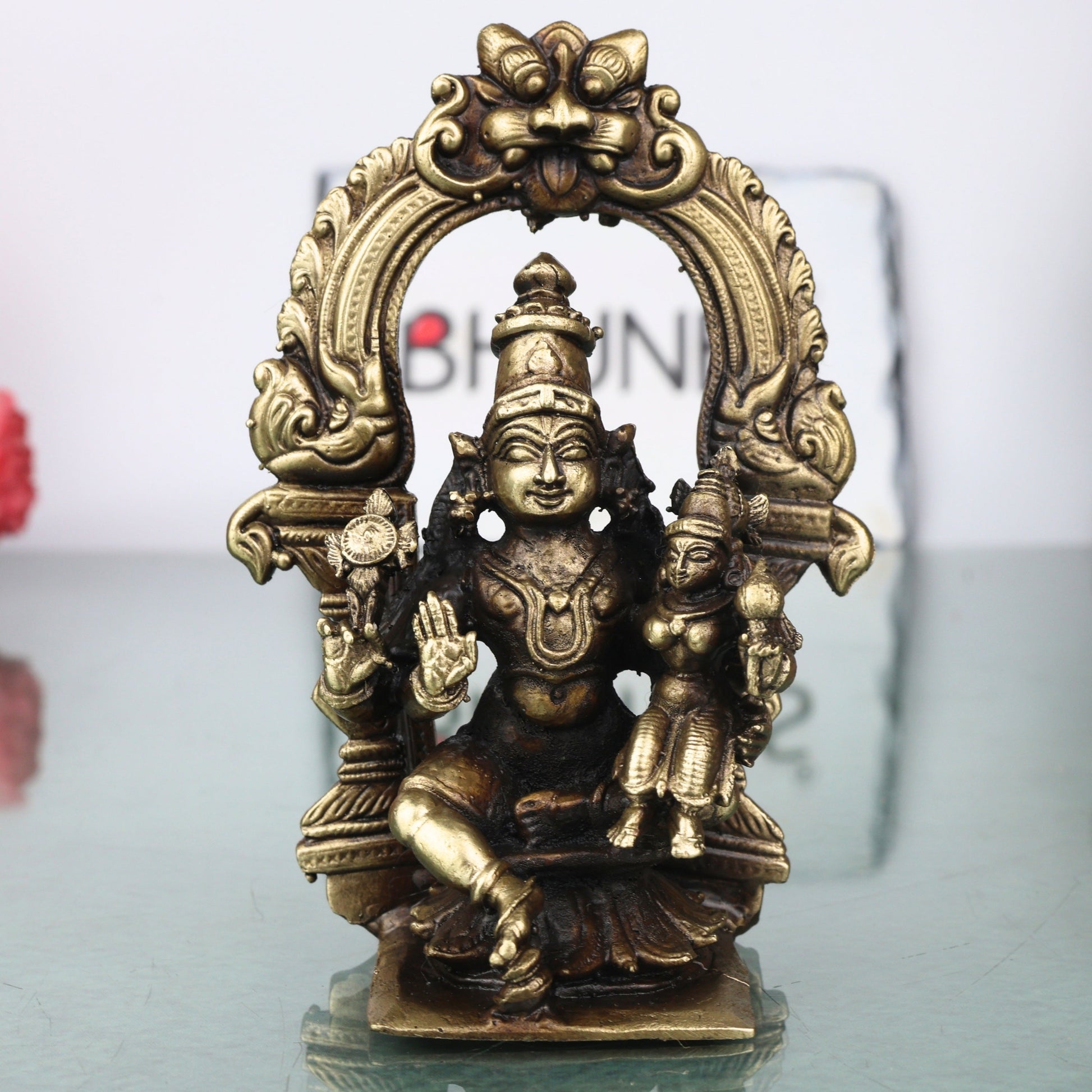 Brass Lakshmi Narayana Idol Handcrafted Traditional Chola Art Murti for Pooja, Home Decor & Gifting, Gold, 4 Inch, 1 Piece