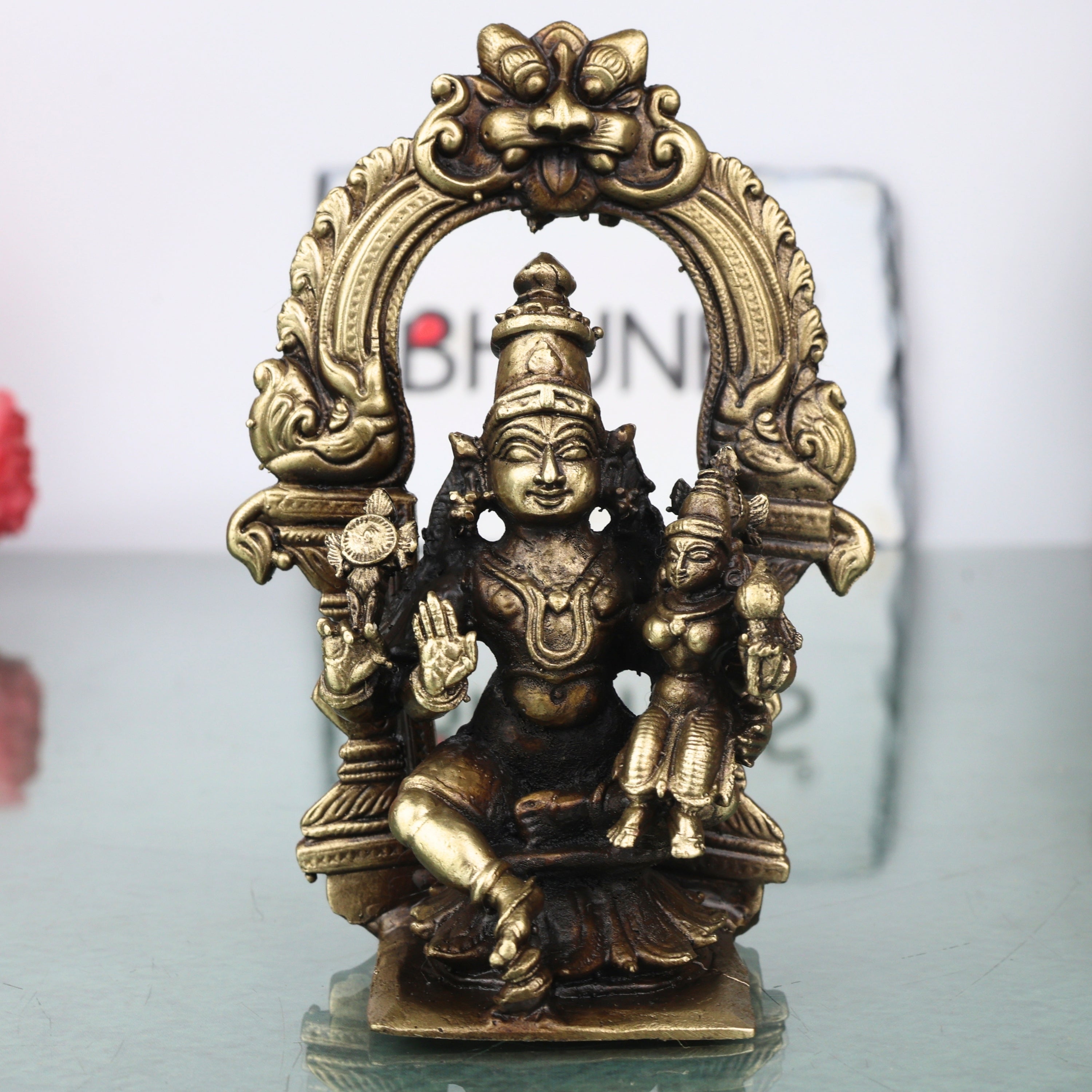 Brass Lakshmi Narayana Idol Handcrafted Traditional Chola Art Murti for Pooja, Home Decor & Gifting, Gold, 4 Inch, 1 Piece