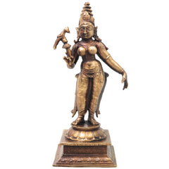 Brass Meenakshi Amman Idol Handcrafted Traditional Chola Style Murti for Pooja Home Decor & Spiritual Gifting, Gold, 5.5 Inch, 1 Piece