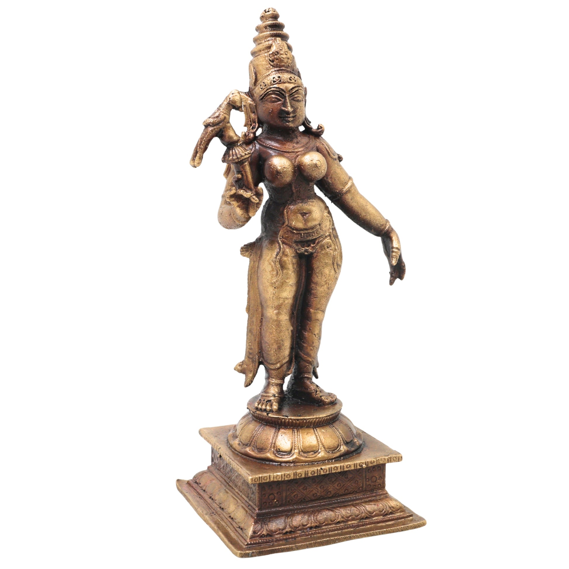 Brass Meenakshi Amman Idol Handcrafted Traditional Chola Style Murti for Pooja Home Decor & Spiritual Gifting, Gold, 5.5 Inch, 1 Piece