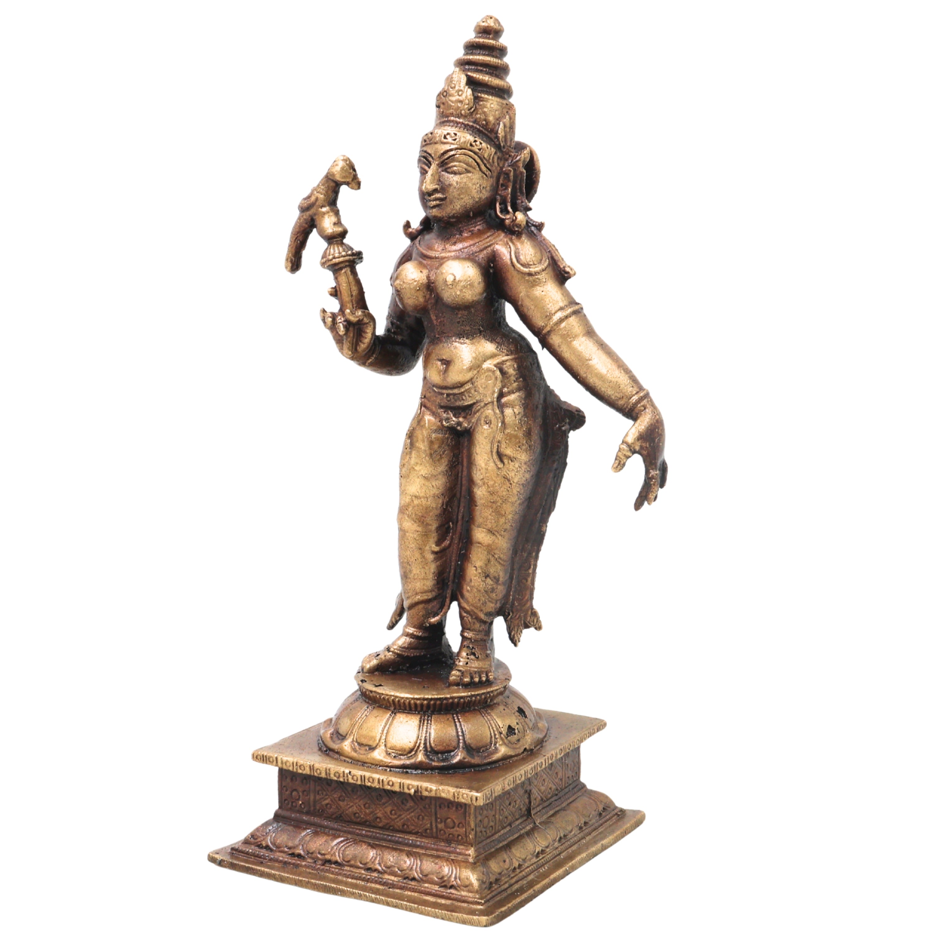 Brass Meenakshi Amman Idol Handcrafted Traditional Chola Style Murti for Pooja Home Decor & Spiritual Gifting, Gold, 5.5 Inch, 1 Piece