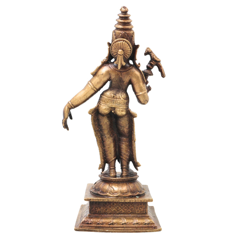 Brass Meenakshi Amman Idol Handcrafted Traditional Chola Style Murti for Pooja Home Decor & Spiritual Gifting, Gold, 5.5 Inch, 1 Piece