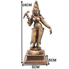 Brass Meenakshi Amman Idol Handcrafted Traditional Chola Style Murti for Pooja Home Decor & Spiritual Gifting, Gold, 5.5 Inch, 1 Piece