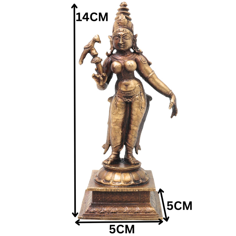 Brass Meenakshi Amman Idol Handcrafted Traditional Chola Style Murti for Pooja Home Decor & Spiritual Gifting, Gold, 5.5 Inch, 1 Piece