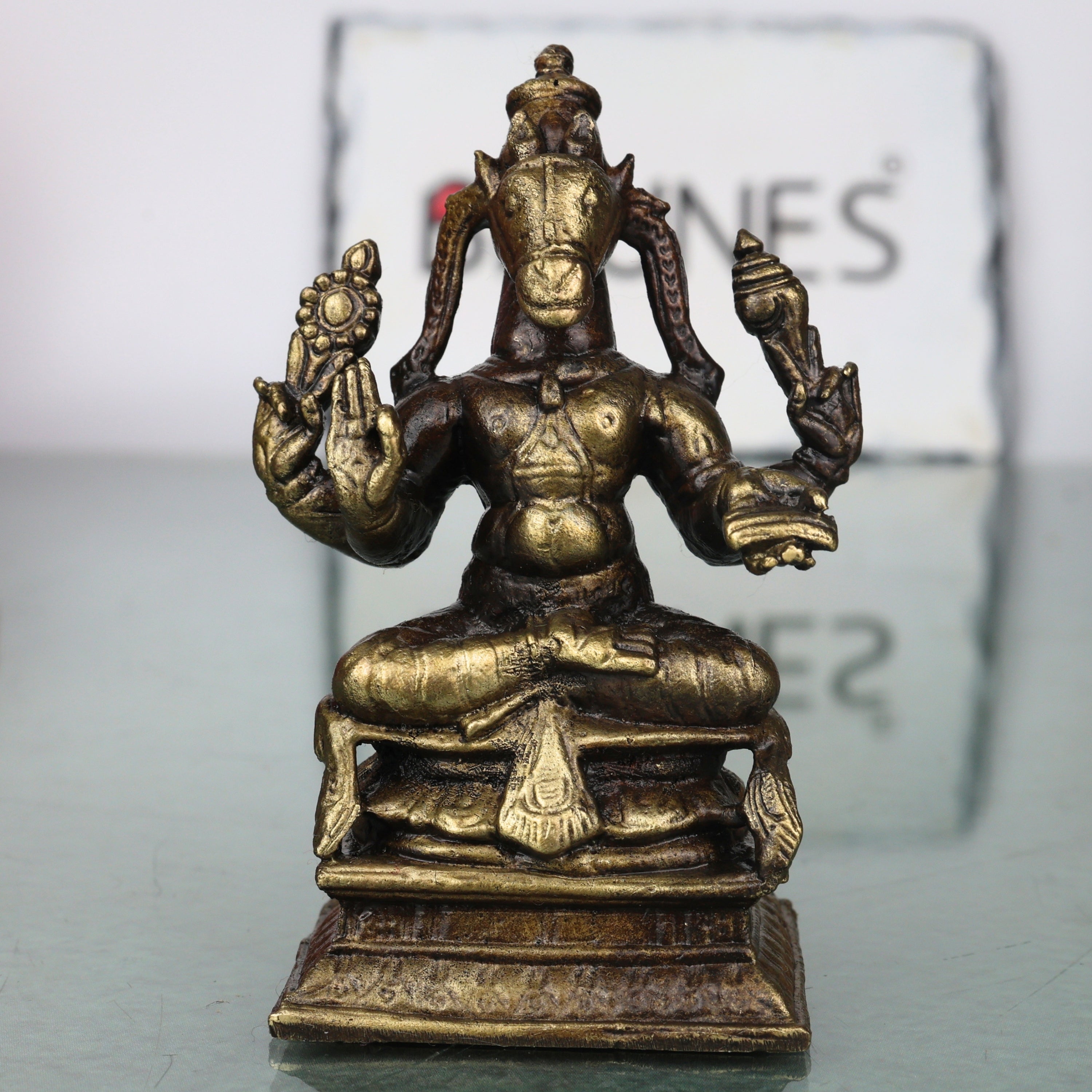 Brass Hayagriva Idol Handcrafted Traditional Chola Style, Sri Hayagreeva Vishnu Murti for Pooja, Decor & Gifting, Gold, 3.5 Inch, 1 Piece