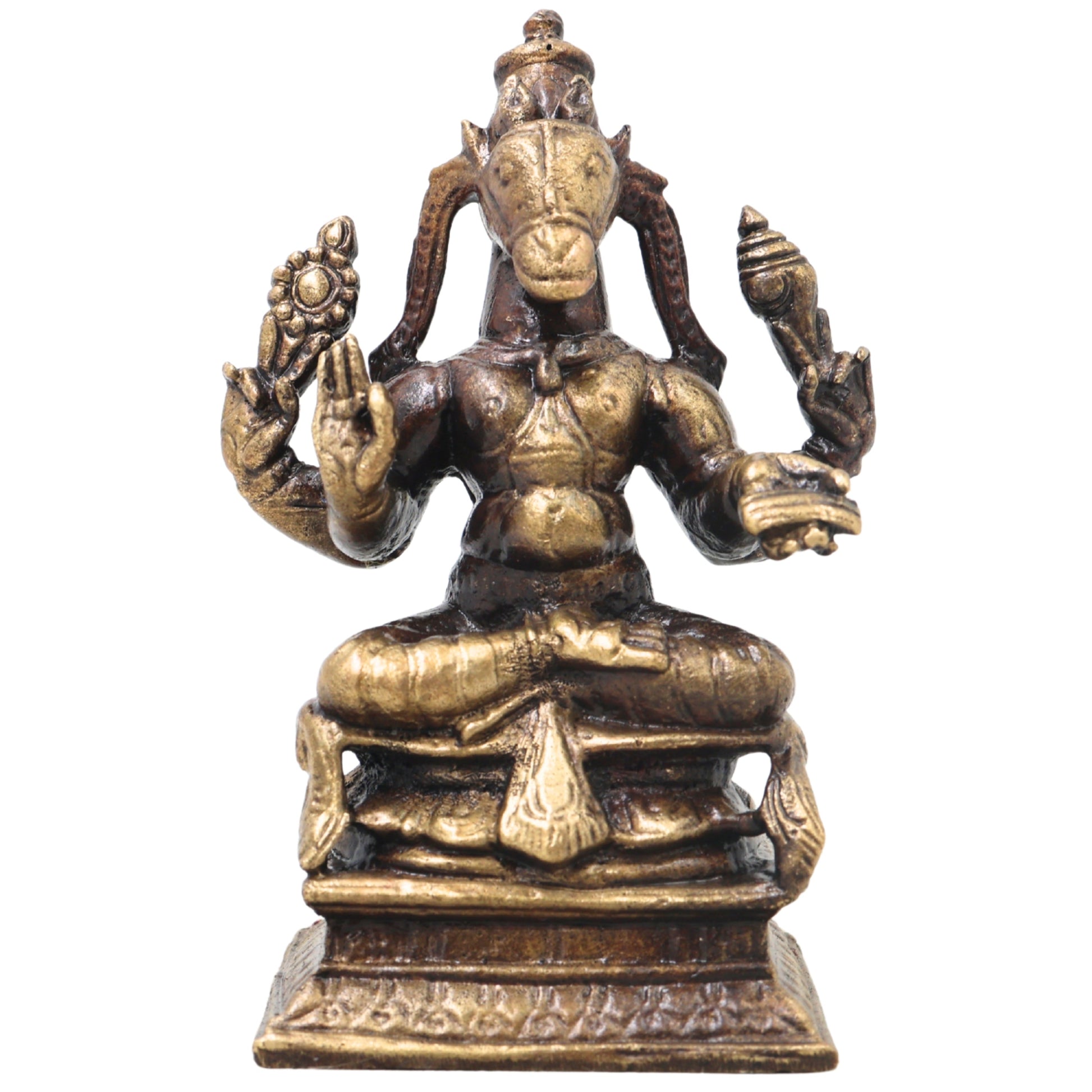 Brass Hayagriva Idol Handcrafted Traditional Chola Style, Sri Hayagreeva Vishnu Murti for Pooja, Decor & Gifting, Gold, 3.5 Inch, 1 Piece