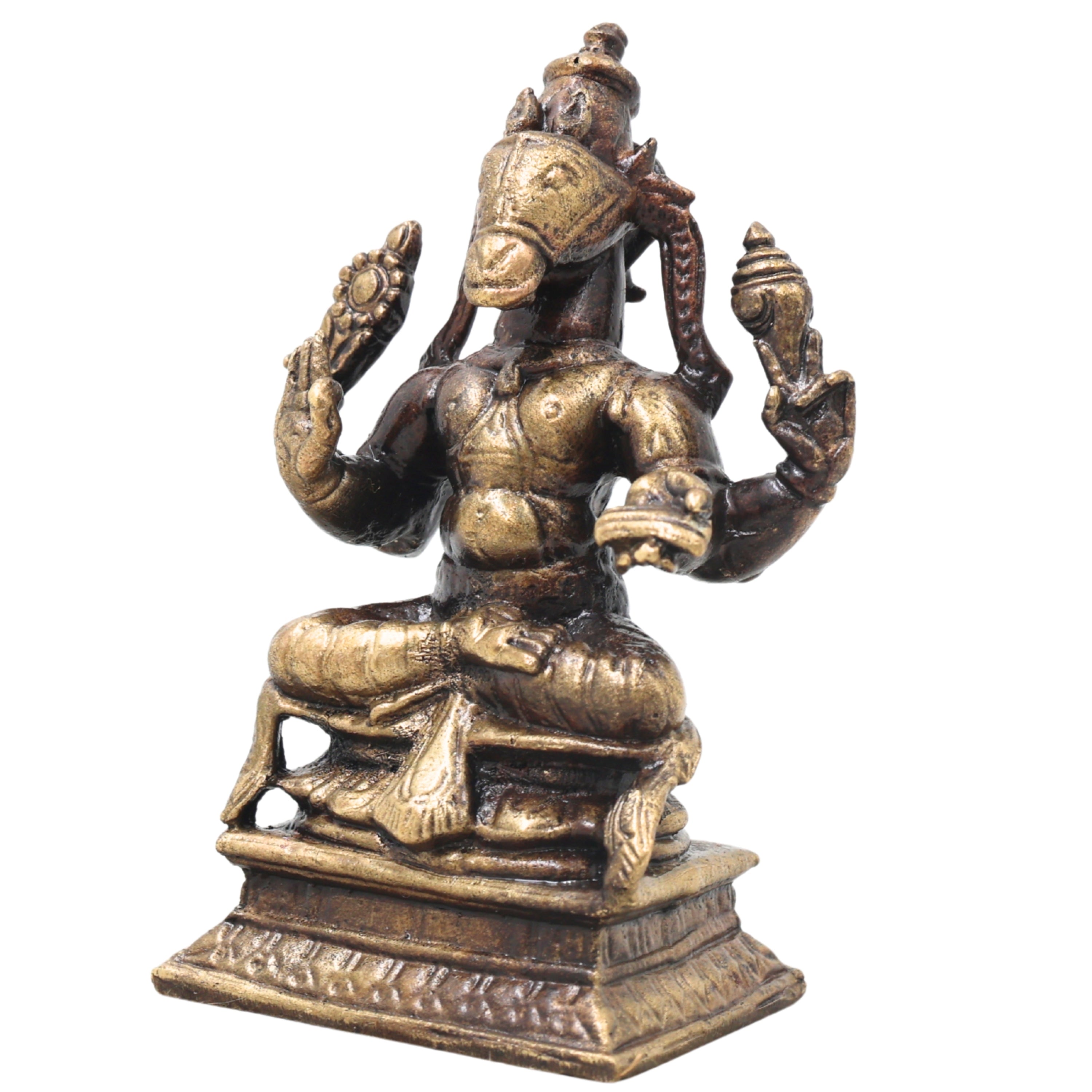 Brass Hayagriva Idol Handcrafted Traditional Chola Style, Sri Hayagreeva Vishnu Murti for Pooja, Decor & Gifting, Gold, 3.5 Inch, 1 Piece