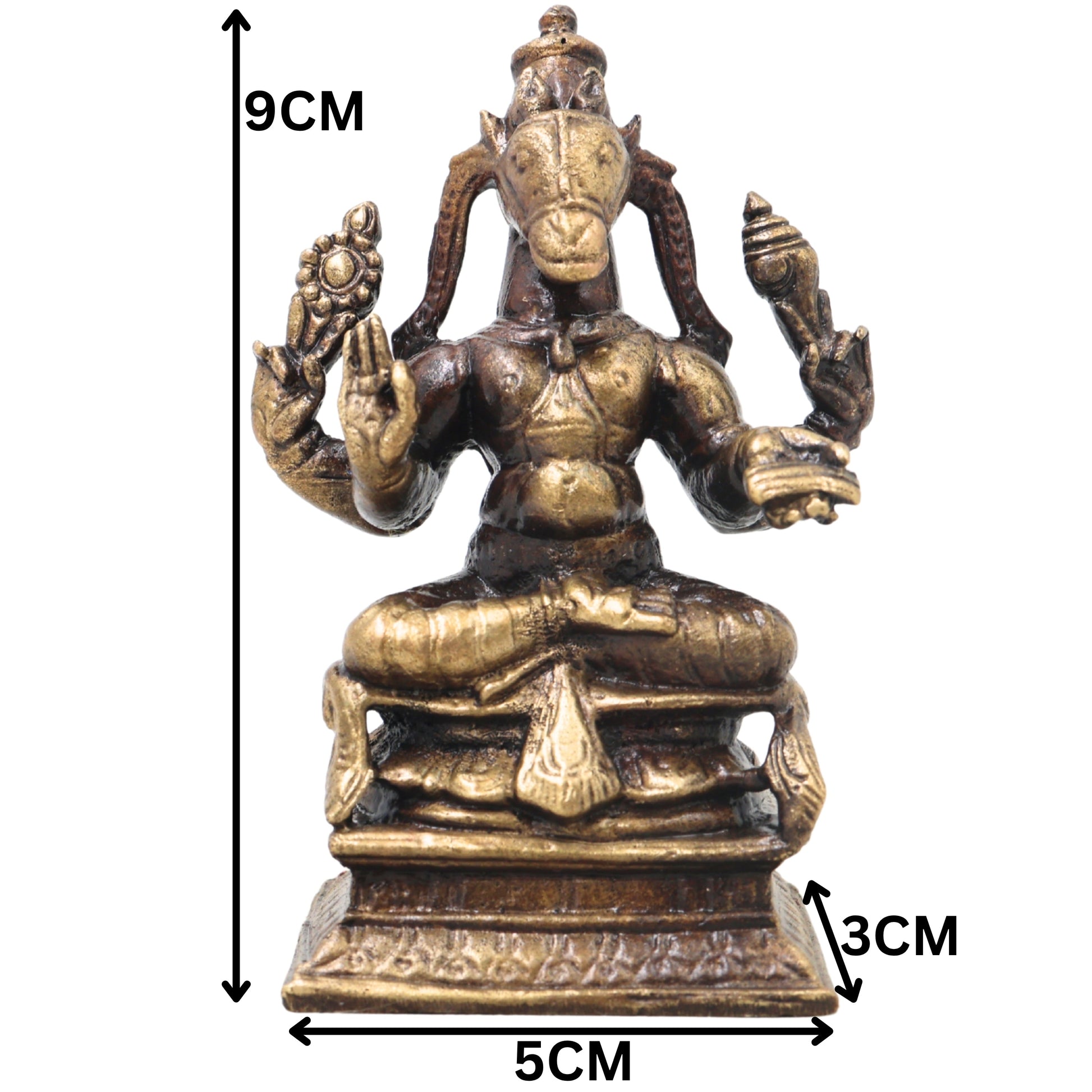 Brass Hayagriva Idol Handcrafted Traditional Chola Style, Sri Hayagreeva Vishnu Murti for Pooja, Decor & Gifting, Gold, 3.5 Inch, 1 Piece