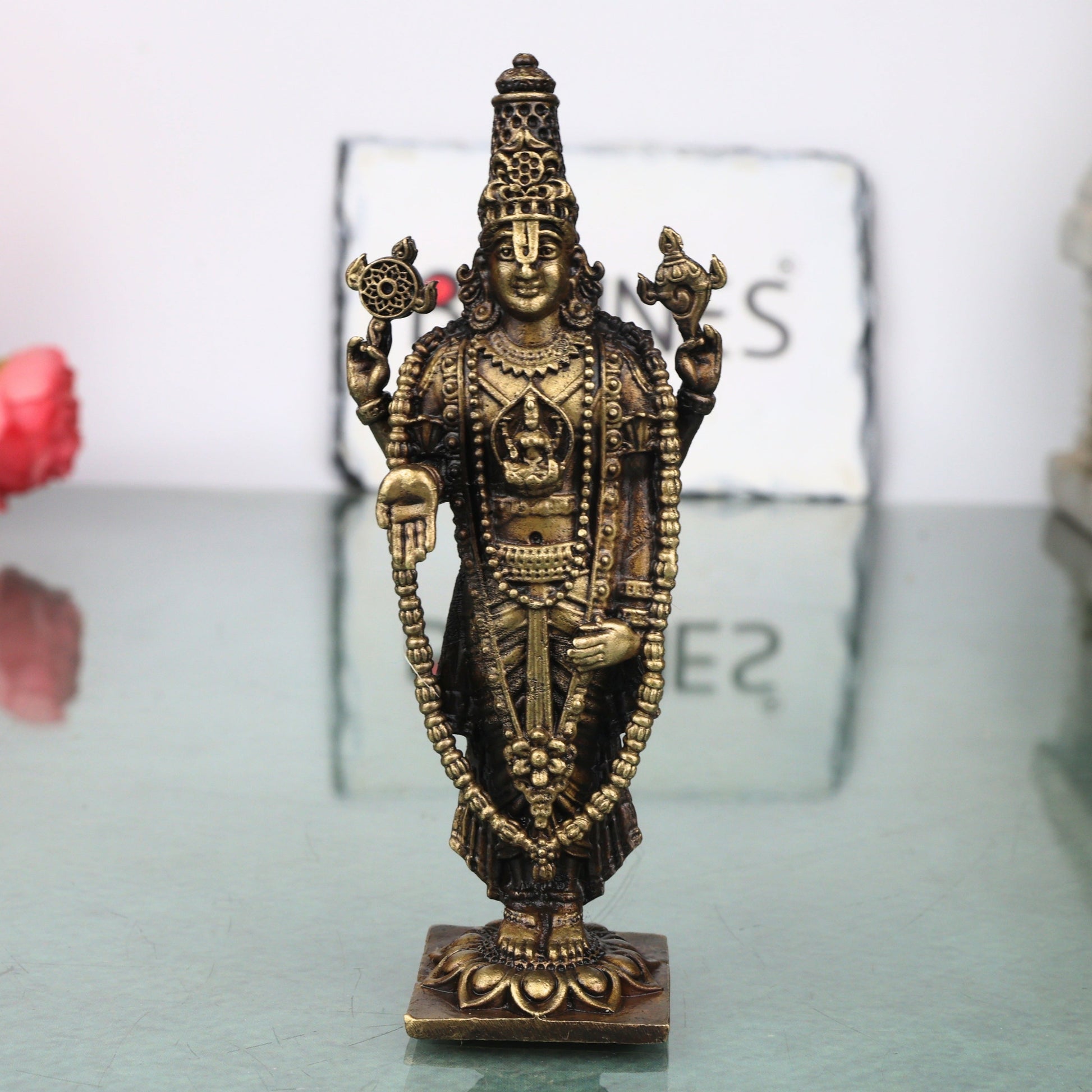 Handcrafted Brass Venkateshwara Idol, Tirupati Balaji Srinivasa Murti for Pooja, Home Decor & Gifting, Gold, 4.5 Inch, 1 Piece