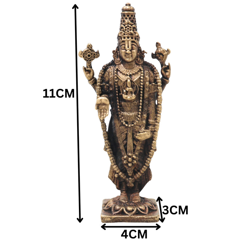 Handcrafted Brass Venkateshwara Idol, Tirupati Balaji Srinivasa Murti for Pooja, Home Decor & Gifting, Gold, 4.5 Inch, 1 Piece