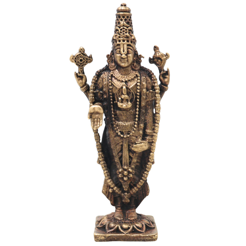 Handcrafted Brass Venkateshwara Idol, Tirupati Balaji Srinivasa Murti for Pooja, Home Decor & Gifting, Gold, 4.5 Inch, 1 Piece
