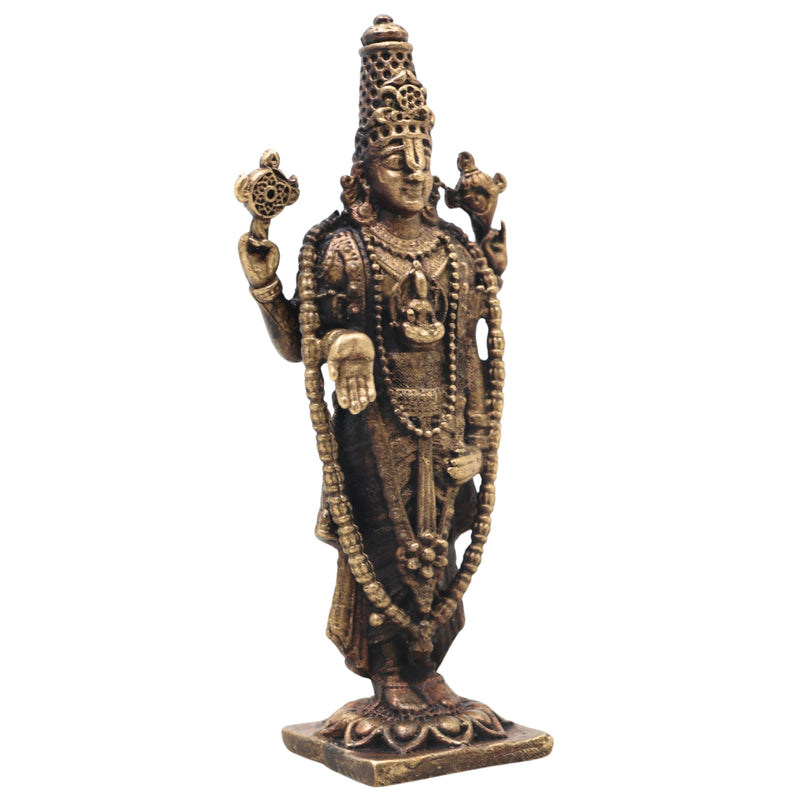 Handcrafted Brass Venkateshwara Idol, Tirupati Balaji Srinivasa Murti for Pooja, Home Decor & Gifting, Gold, 4.5 Inch, 1 Piece