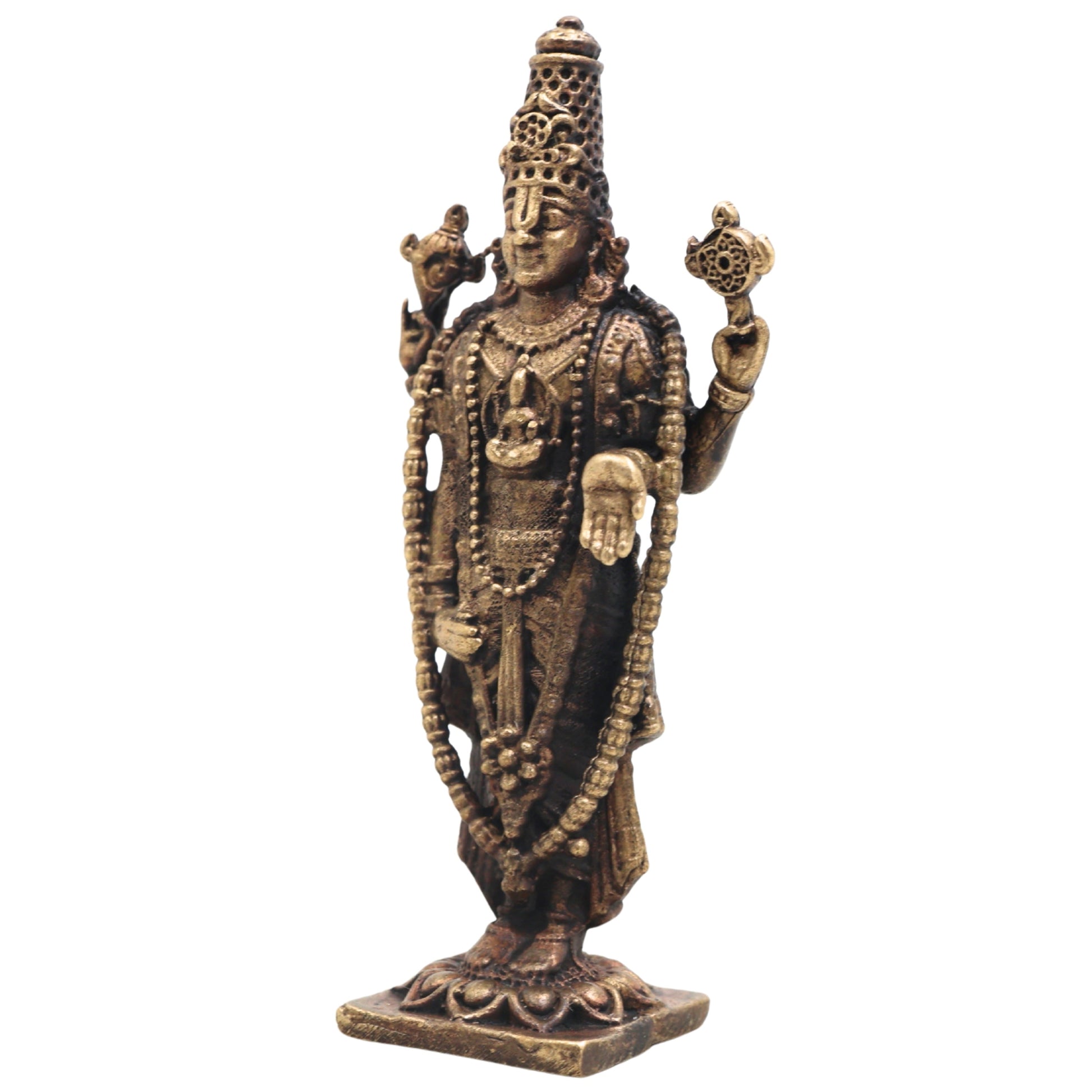 Handcrafted Brass Venkateshwara Idol, Tirupati Balaji Srinivasa Murti for Pooja, Home Decor & Gifting, Gold, 4.5 Inch, 1 Piece