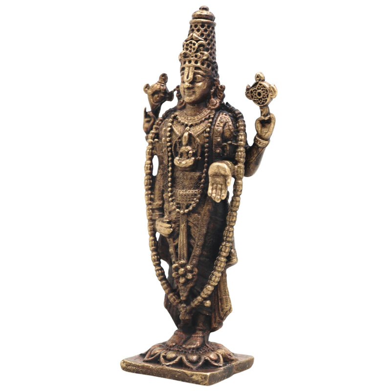 Handcrafted Brass Venkateshwara Idol, Tirupati Balaji Srinivasa Murti for Pooja, Home Decor & Gifting, Gold, 4.5 Inch, 1 Piece