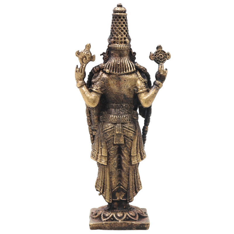 Handcrafted Brass Venkateshwara Idol, Tirupati Balaji Srinivasa Murti for Pooja, Home Decor & Gifting, Gold, 4.5 Inch, 1 Piece