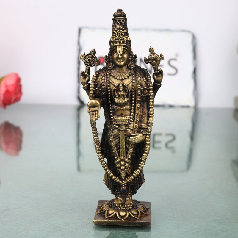 Brass Venkateshwara Idol, Handcrafted Tirupati Balaji Srinivasa Murti for Pooja, Home Decor & Gifting, Gold, 3 Inch, 1 Piece