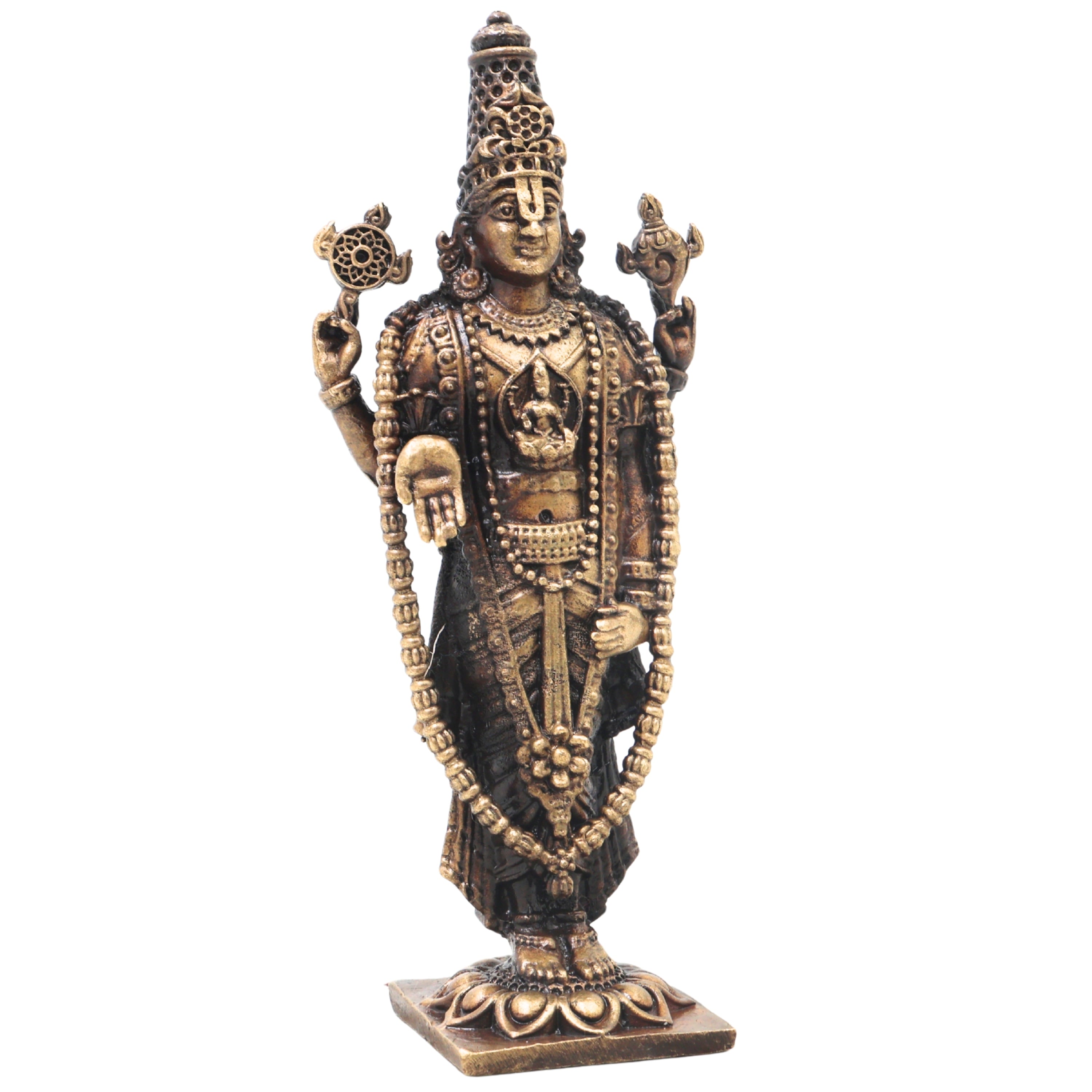 Brass Venkateshwara Idol, Handcrafted Tirupati Balaji Srinivasa Murti for Pooja, Home Decor & Gifting, Gold, 3 Inch, 1 Piece