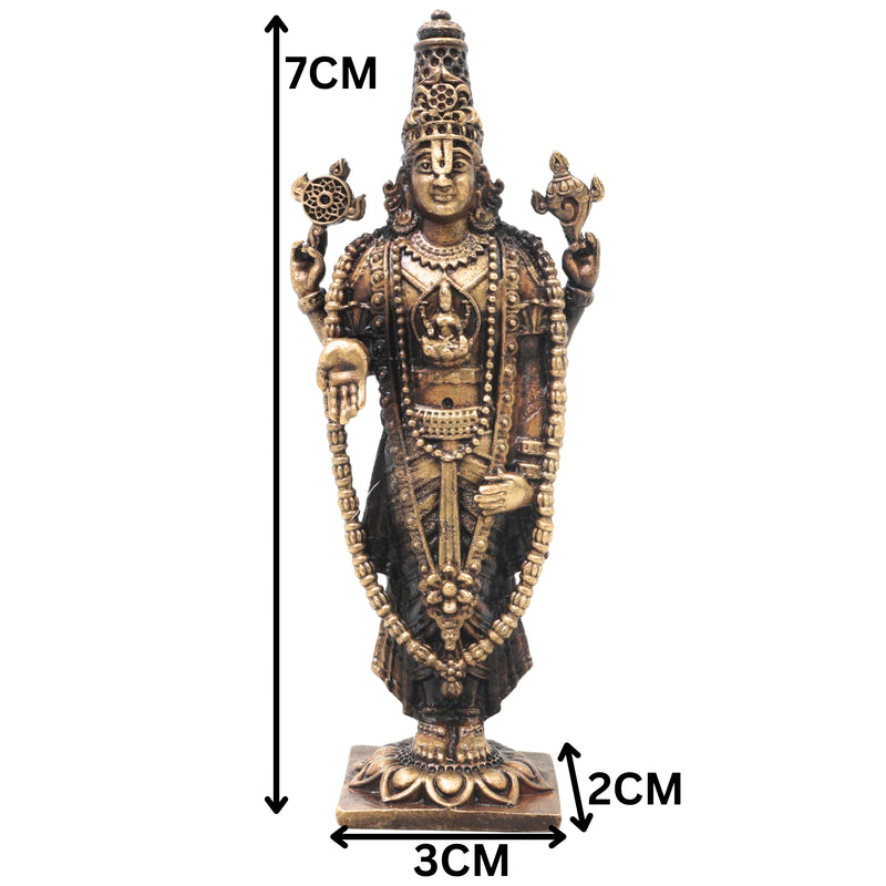 Brass Venkateshwara Idol, Handcrafted Tirupati Balaji Srinivasa Murti for Pooja, Home Decor & Gifting, Gold, 3 Inch, 1 Piece