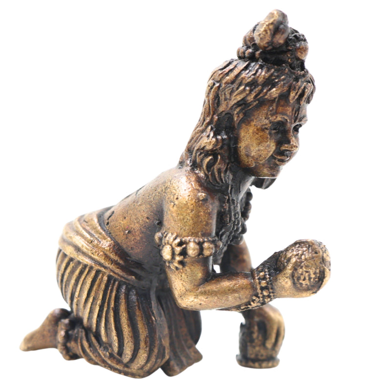 Brass Laddu Gopal Idol Handcrafted Bala Krishna Gopal Murti for Pooja, Home Temple Decor & Spiritual Gifting, Gold, 1.5 Inch, 1 Piece