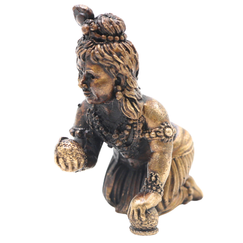 Brass Laddu Gopal Idol Handcrafted Bala Krishna Gopal Murti for Pooja, Home Temple Decor & Spiritual Gifting, Gold, 1.5 Inch, 1 Piece