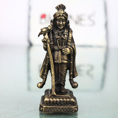 Brass Raja Murugan Idol, Handcrafted Subramanya Swamy Karthikeya Murti for Pooja, Decor & Gifting, Gold, 2 Inch, 1 Piece