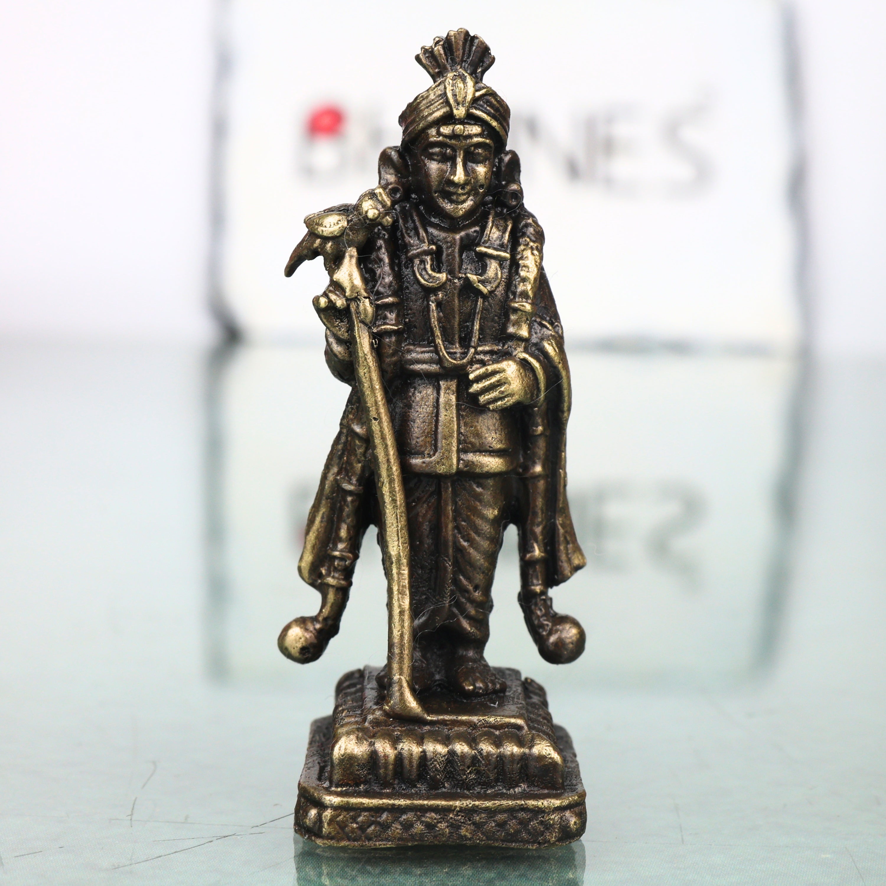 Brass Raja Murugan Idol, Handcrafted Subramanya Swamy Karthikeya Murti for Pooja, Decor & Gifting, Gold, 2 Inch, 1 Piece