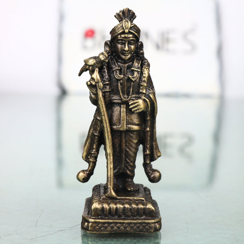 Brass Raja Murugan Idol, Handcrafted Subramanya Swamy Karthikeya Murti for Pooja, Decor & Gifting, Gold, 2 Inch, 1 Piece