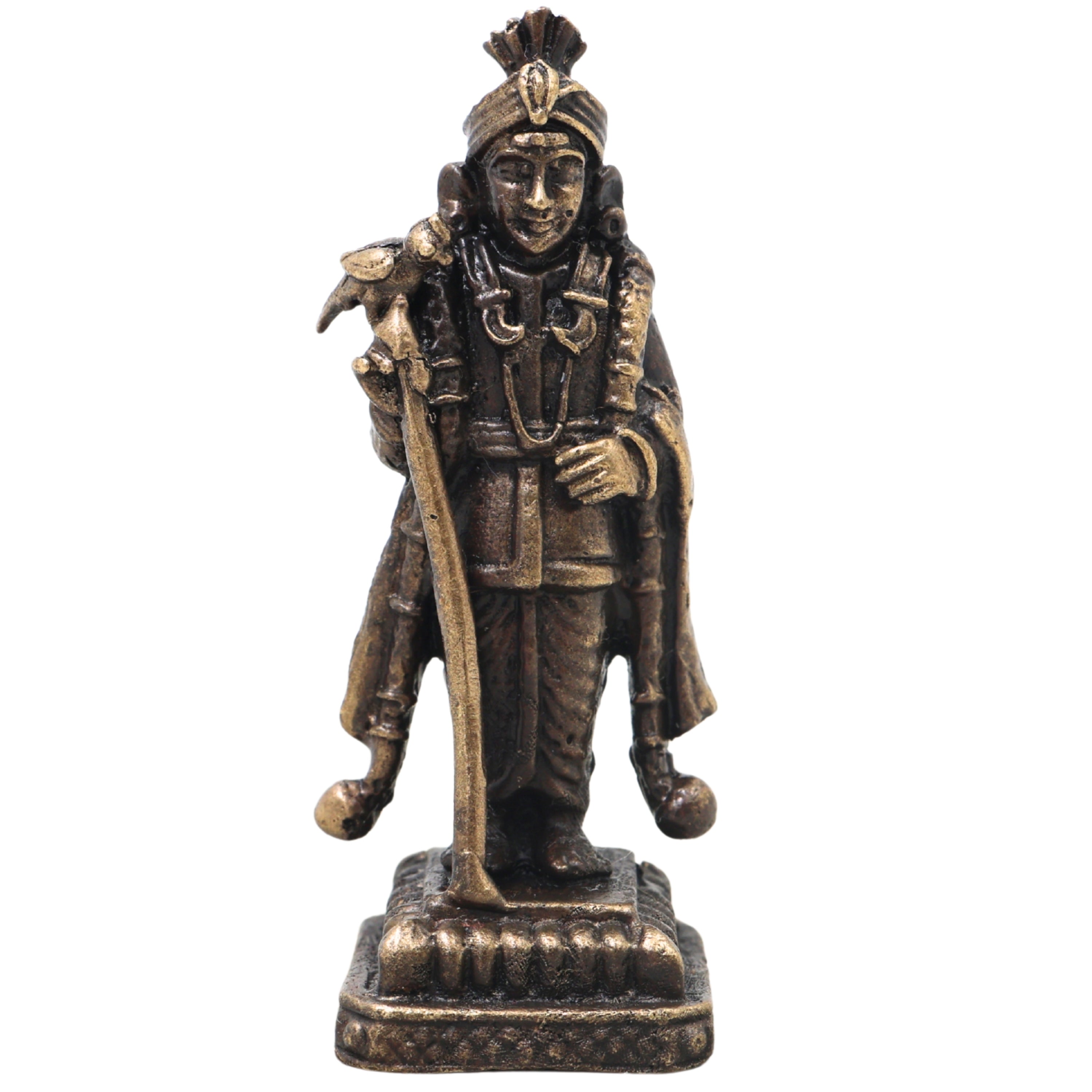 Brass Raja Murugan Idol, Handcrafted Subramanya Swamy Karthikeya Murti for Pooja, Decor & Gifting, Gold, 2 Inch, 1 Piece