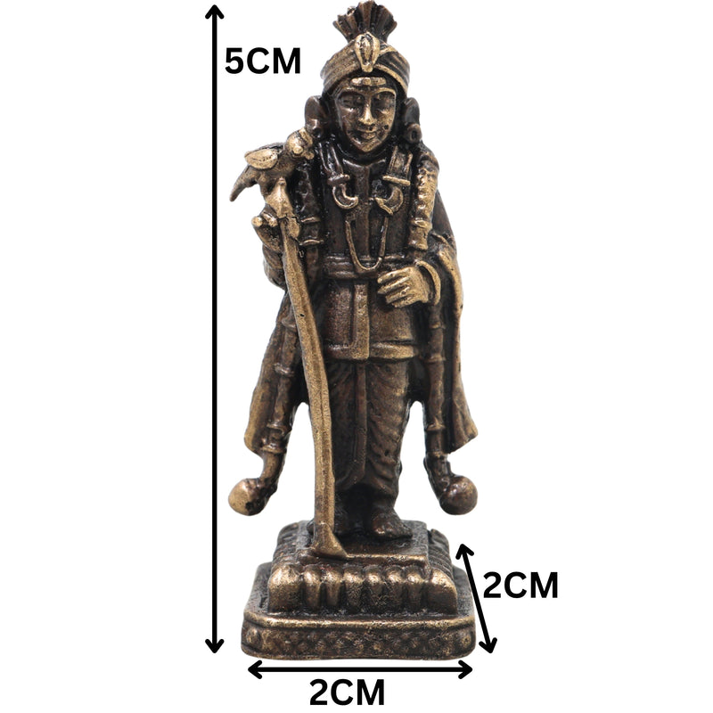 Brass Raja Murugan Idol, Handcrafted Subramanya Swamy Karthikeya Murti for Pooja, Decor & Gifting, Gold, 2 Inch, 1 Piece