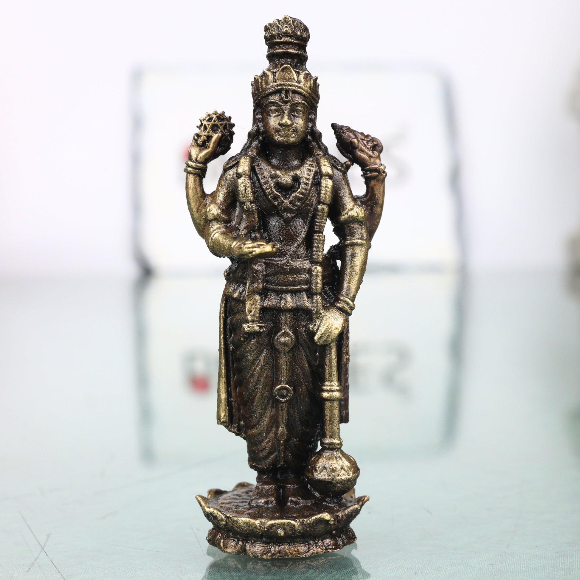 Brass Vishnu Narayana Murti Handcrafted Traditional Chola Style Idol for Pooja Home Decor & Spiritual Gifting, Gold, 2.5 Inch, 1 Piece