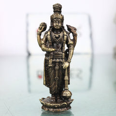 Brass Vishnu Narayana Murti Handcrafted Traditional Chola Style Idol for Pooja Home Decor & Spiritual Gifting, Gold, 2.5 Inch, 1 Piece
