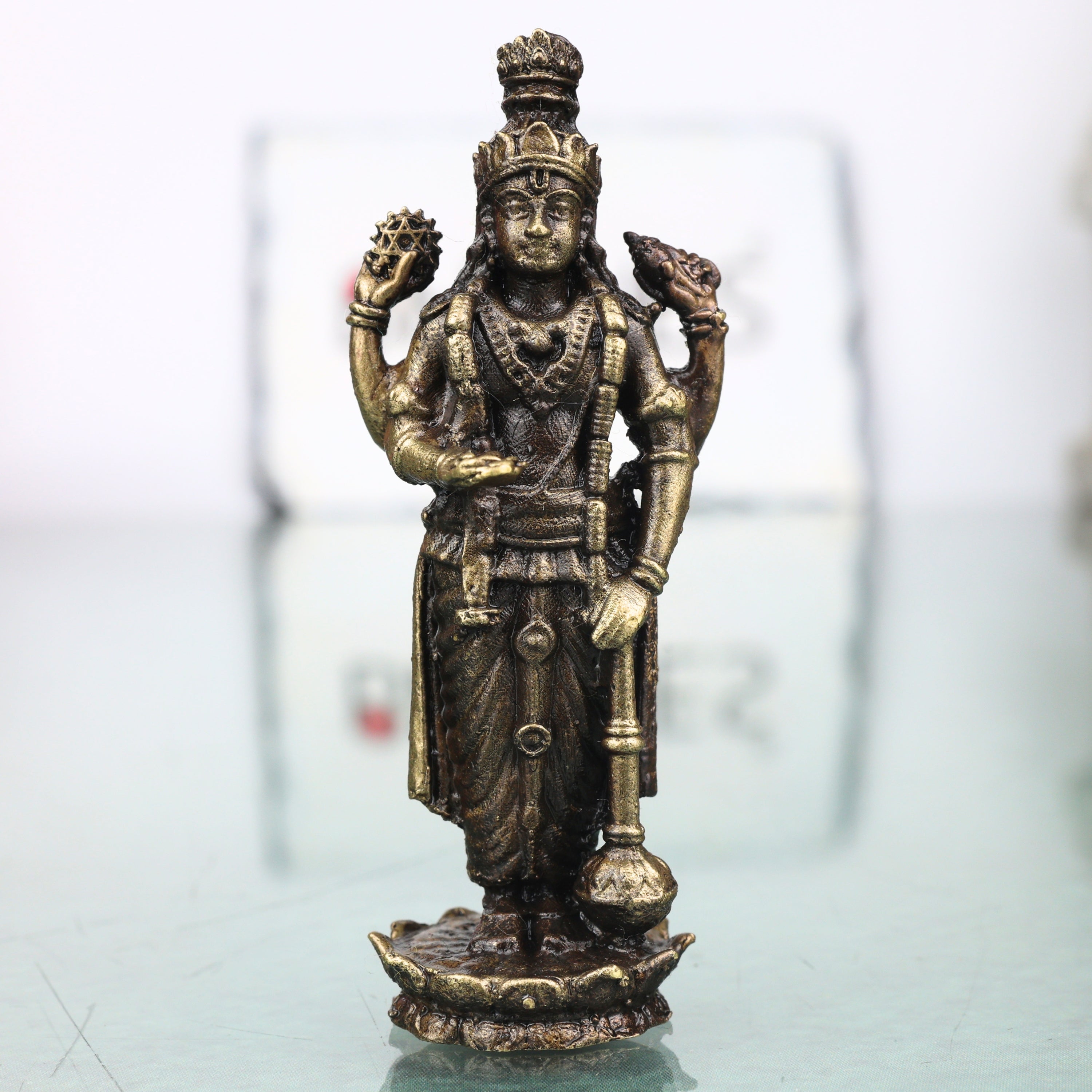 Brass Vishnu Narayana Murti Handcrafted Traditional Chola Style Idol for Pooja Home Decor & Spiritual Gifting, Gold, 2.5 Inch, 1 Piece
